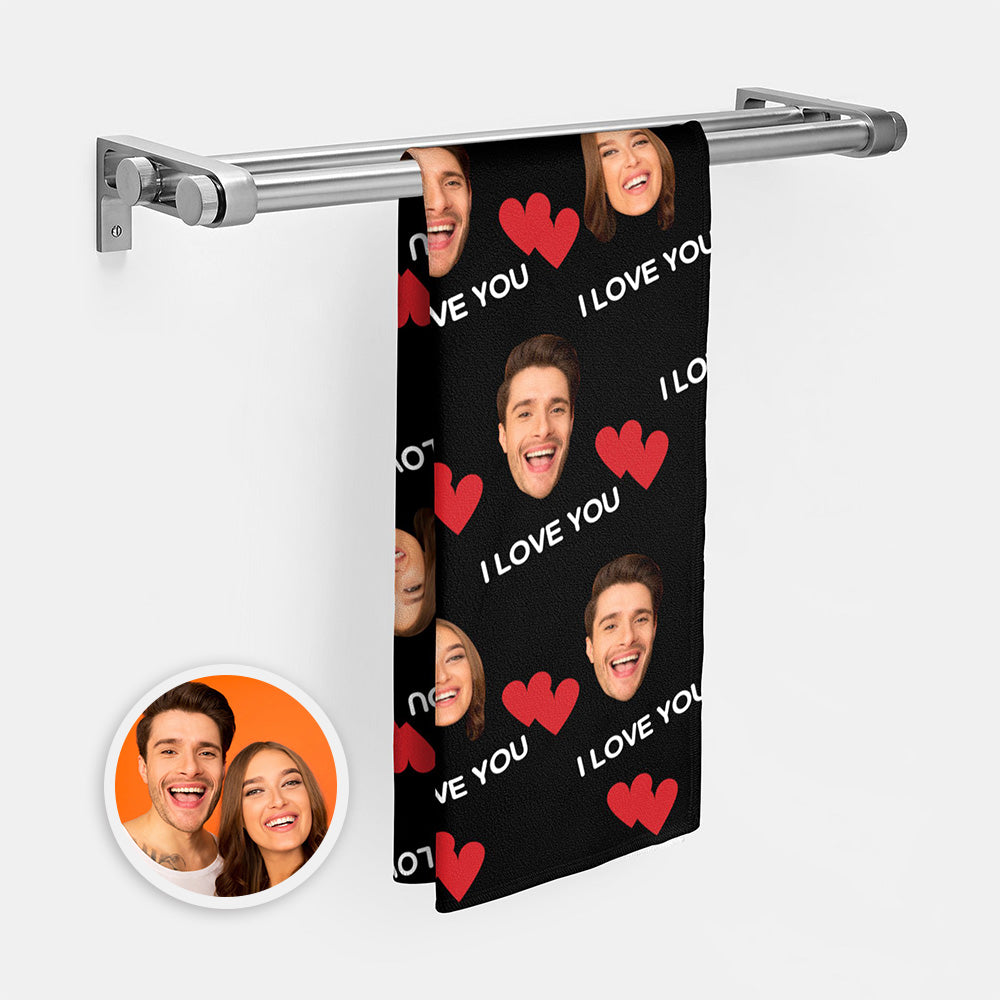 Personalized Face I Love You Towel with Red Heart - furevermama