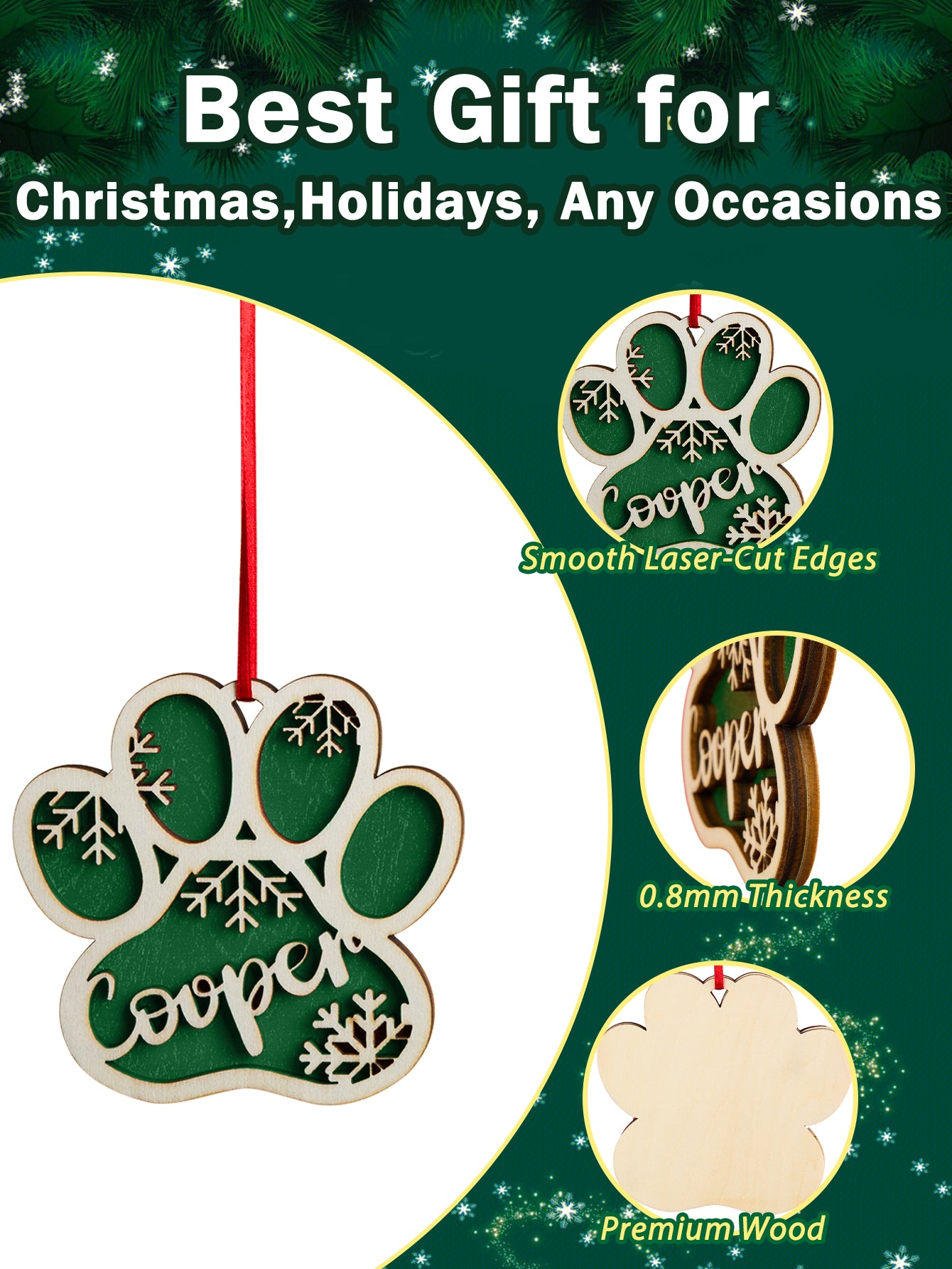 Personalized Name Paw Shape Ornament - Pet Lover Christmas Gift