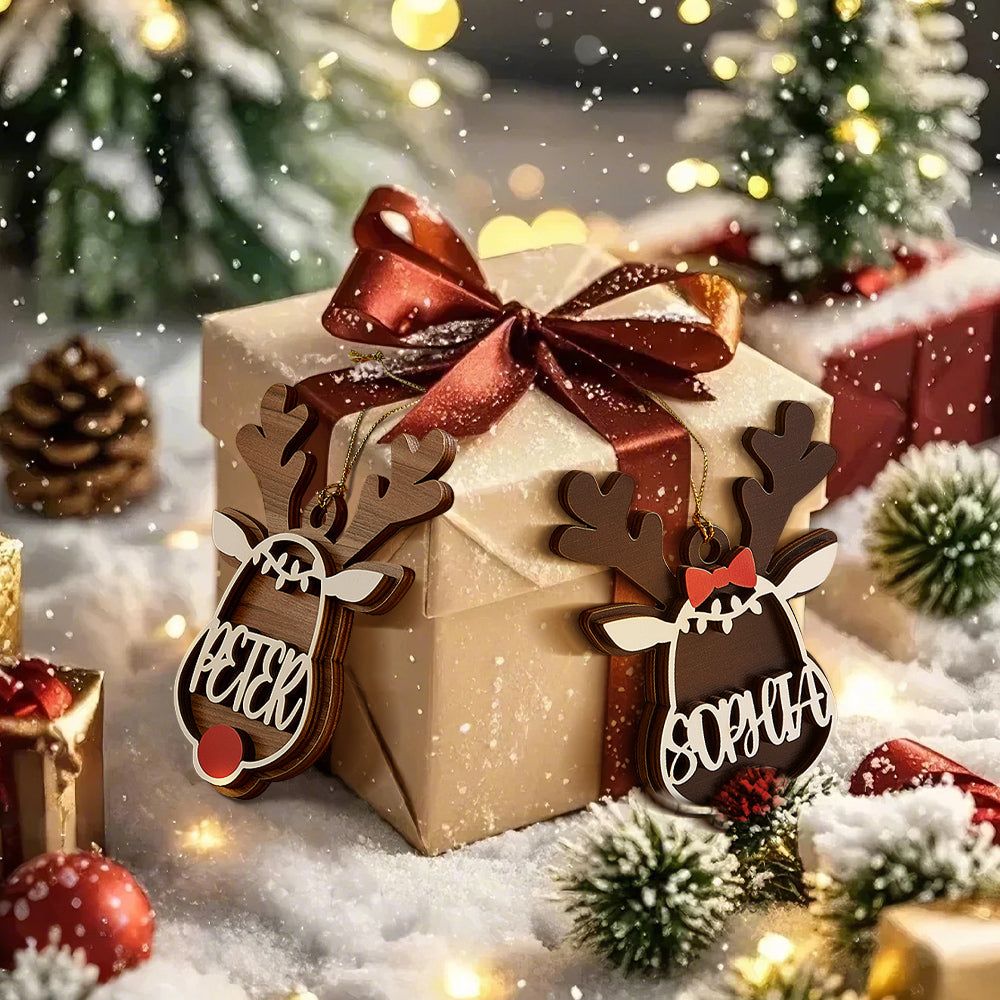 Personalized Name Reindeer Wooden Ornament