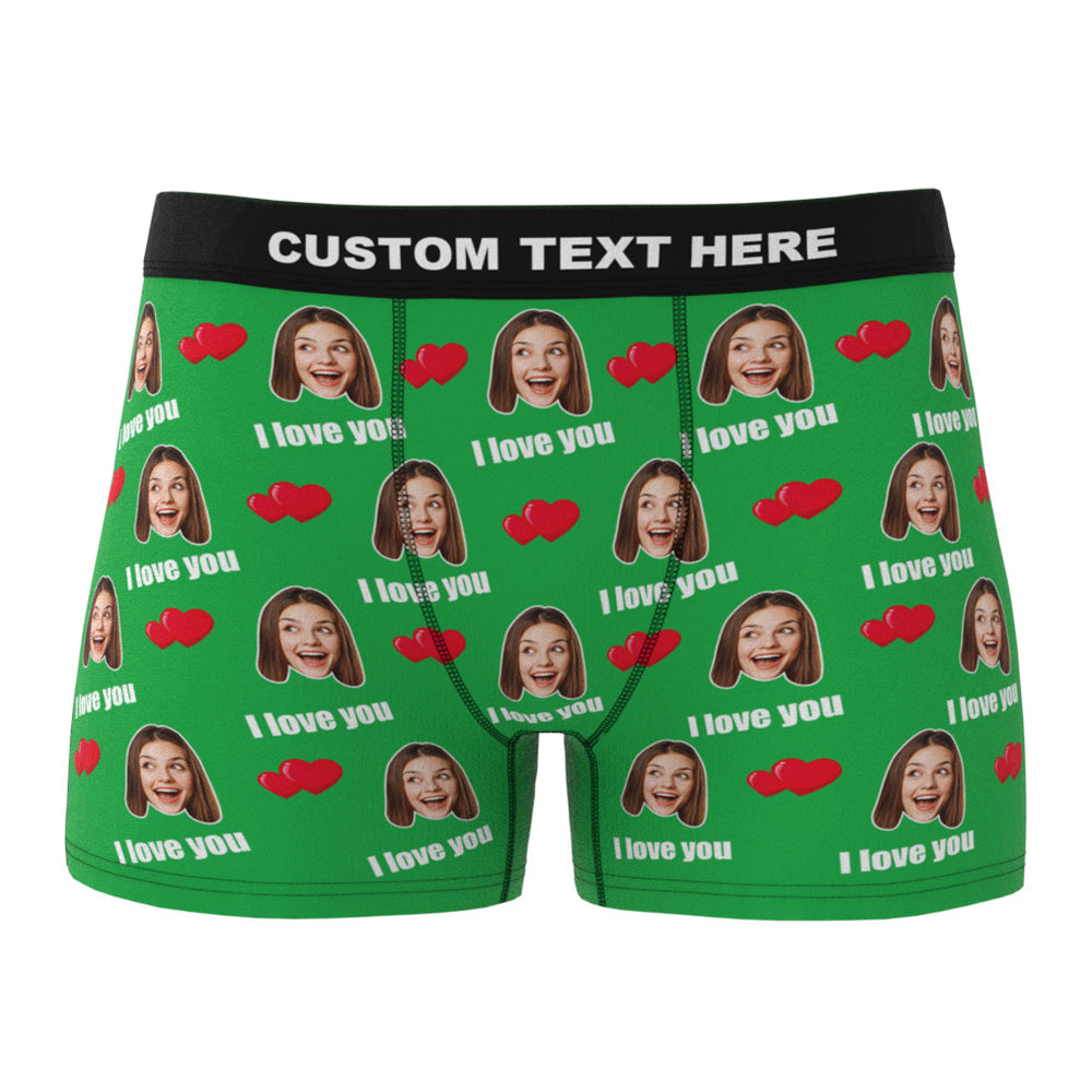 Custom I Love You Men's Boxer Shorts Personalized Underwear with Face - furevermama