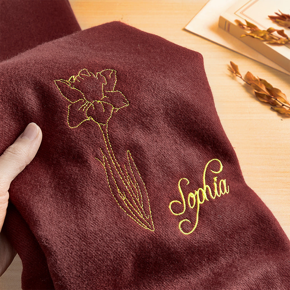 Personalized Birth Month Flower Custom Name Scarf - Unique Christmas Gift - furevermama