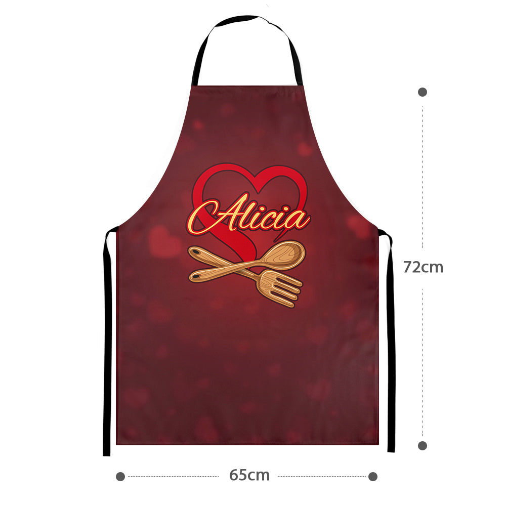 Custom Name And Heart Kitchen Apron For Her