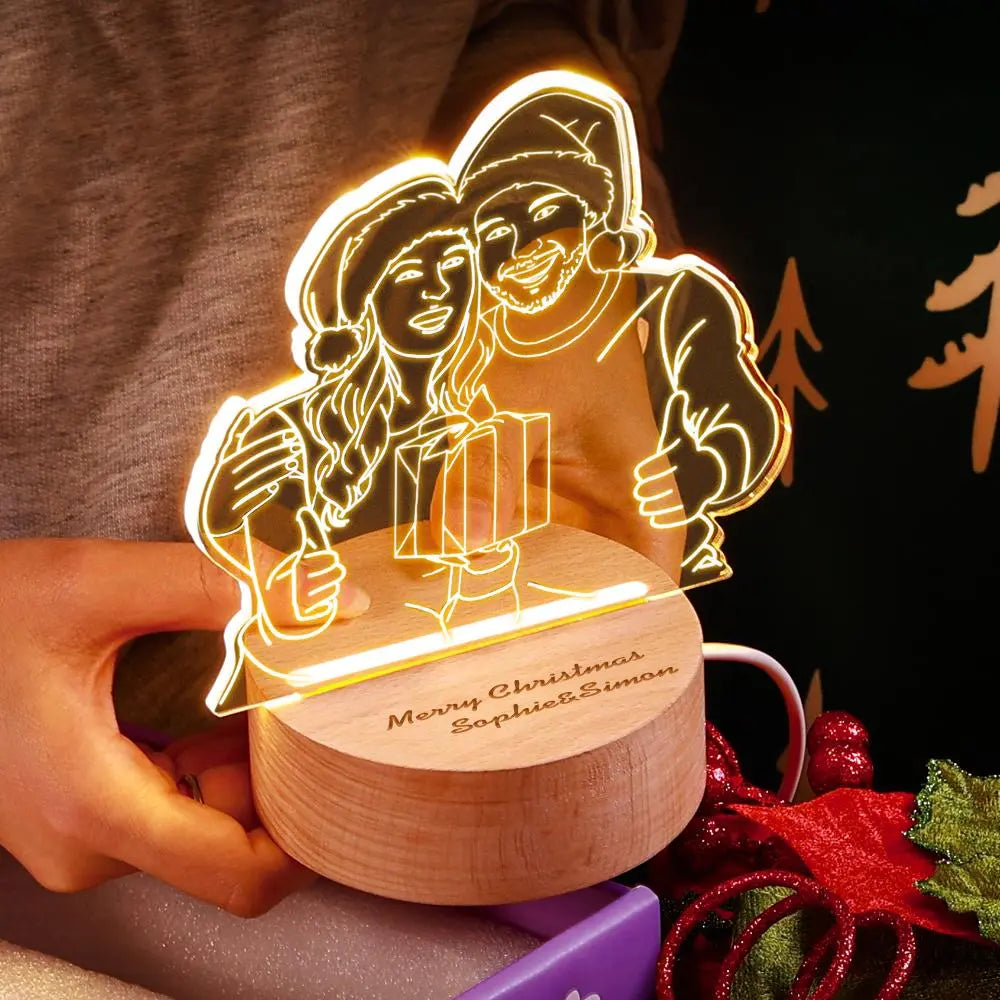 Custom Line Drawing Image LED Night Lights With Wood Base - furevermama