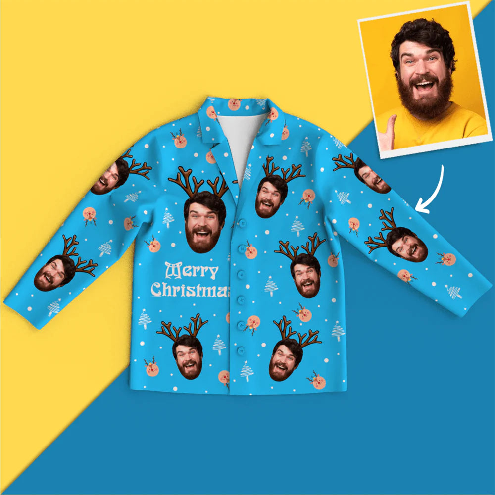 Custom Face Christmas Long Sleeve Pajamas Set Elk