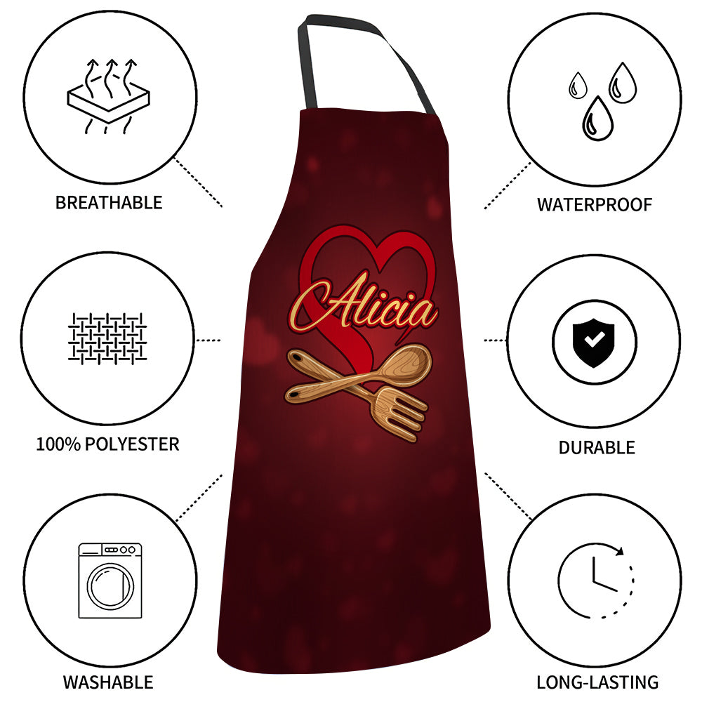 Custom Name And Heart Kitchen Apron For Her