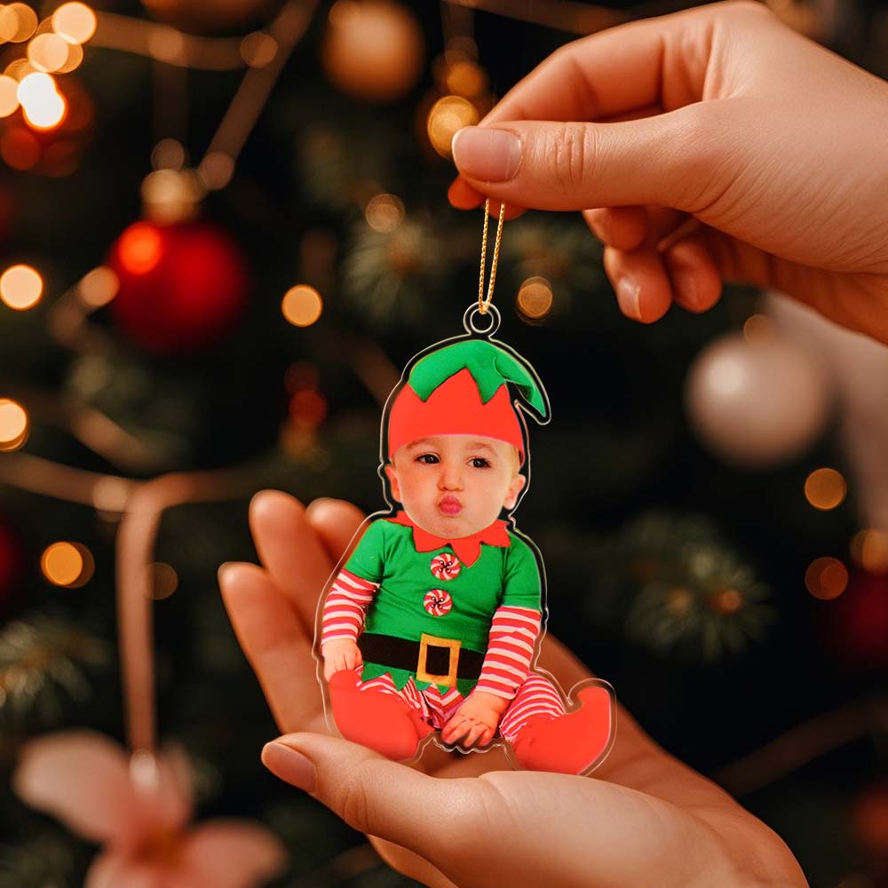 Personalized Baby Elf Ornament Baby Photo Christmas Ornament