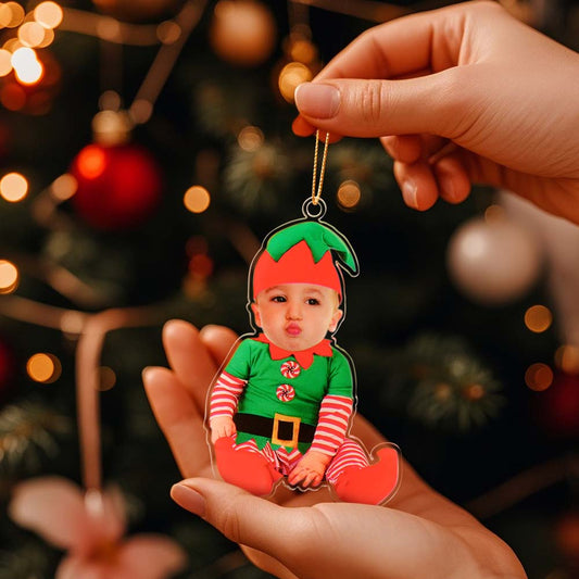 Personalized Baby Elf Ornament Baby Photo Christmas Ornament
