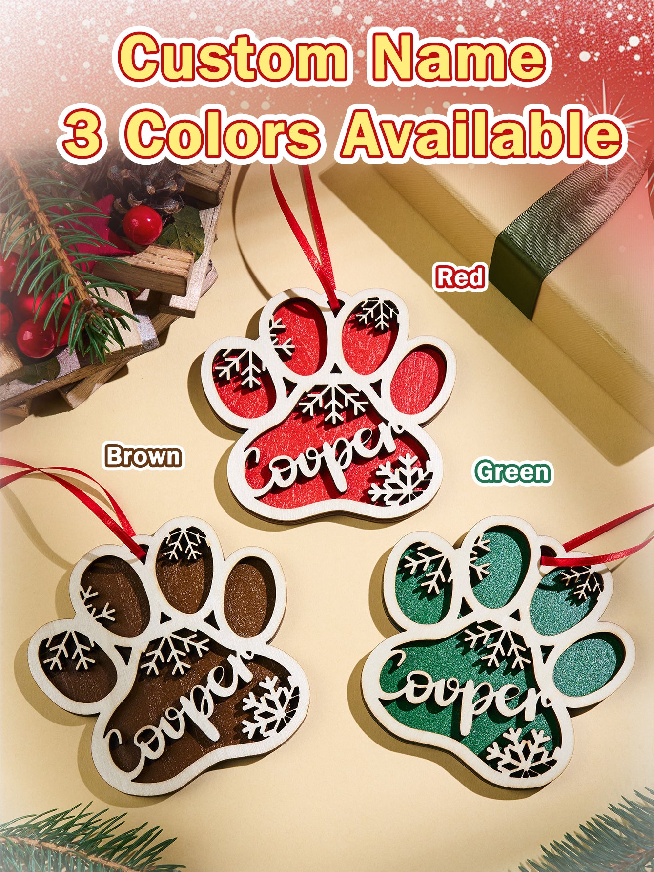 Personalized Name Paw Shape Ornament - Pet Lover Christmas Gift