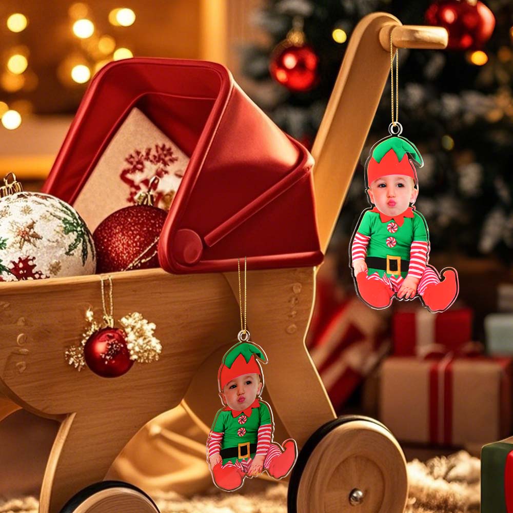 Personalized Baby Elf Ornament Baby Photo Christmas Ornament