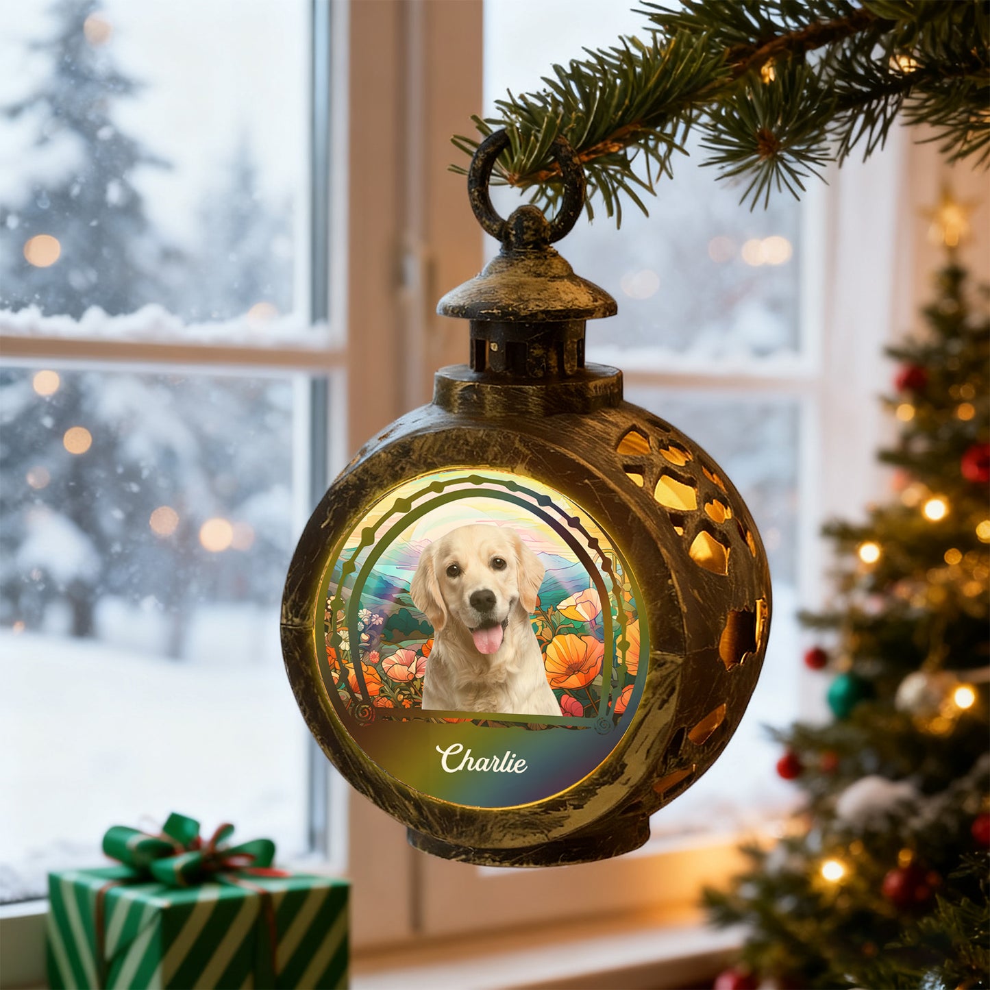 Custom Pet Photo & Background Christmas Ornament – Perfect Gift for Pet Lovers