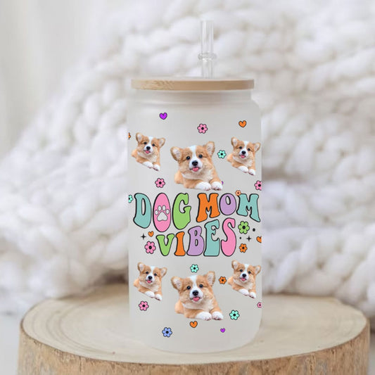 Dog Mom Vibes - Personalized Photo Glass Bottle - Gift For Dog Lover