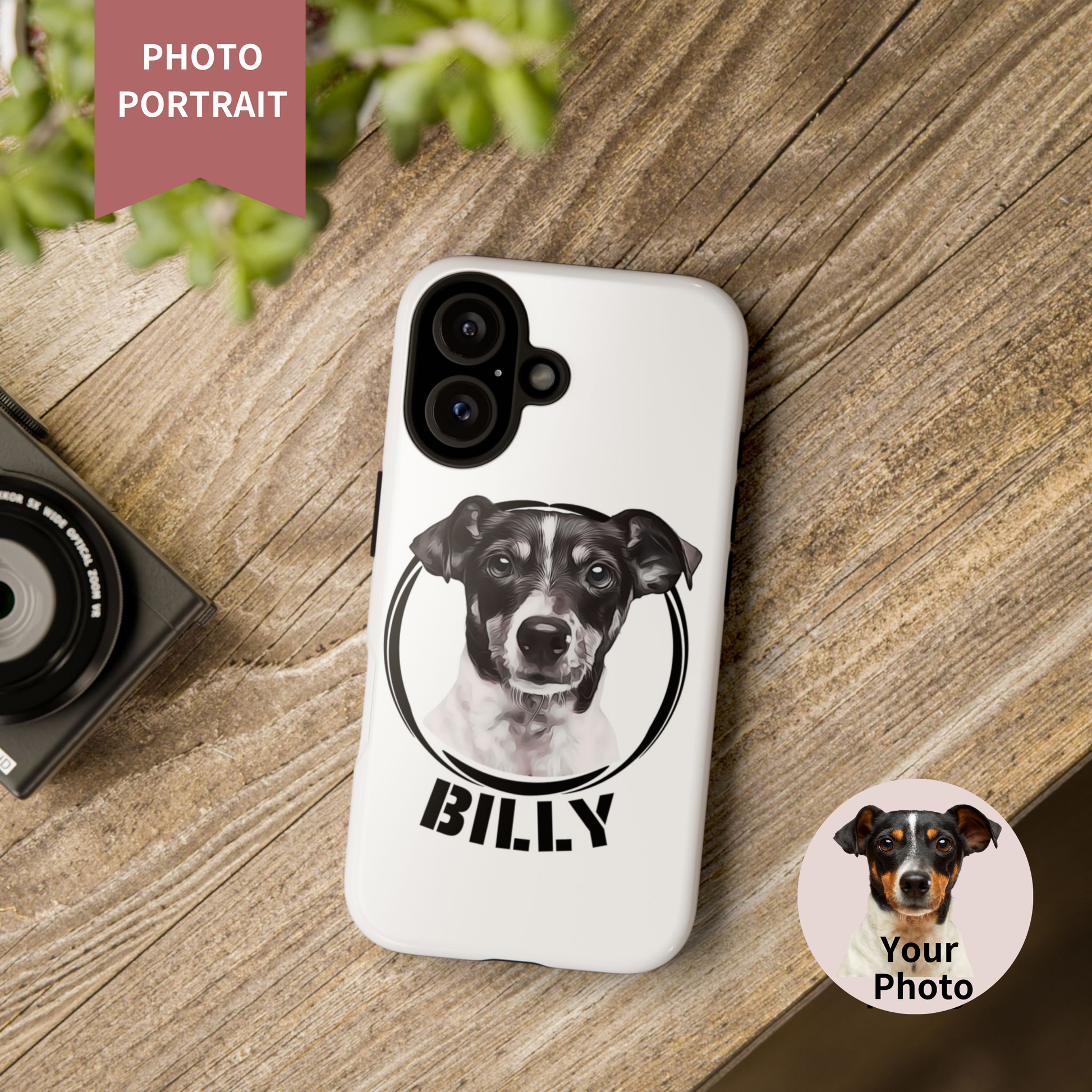 Custom Pet Portrait Phone Case, Black and White - furevermama